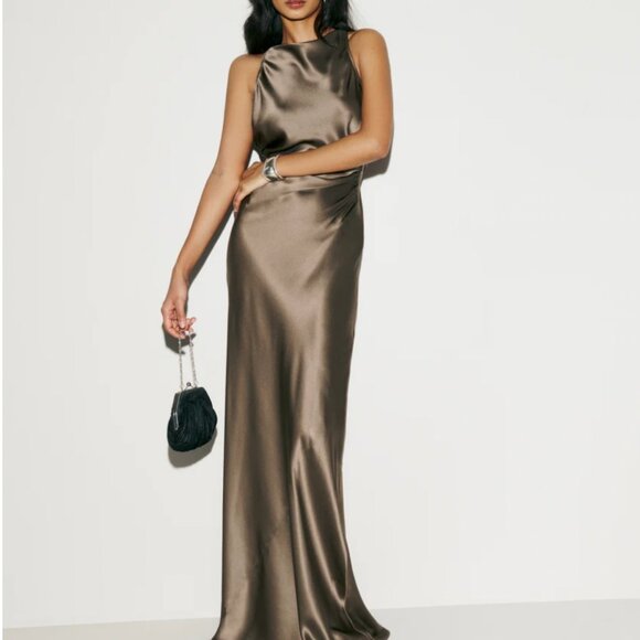 Reformation Anaiis Silk Maxi Dress Sz6 Morel Gray - Picture 2 of 9